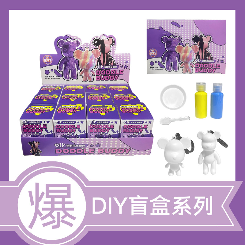 【盲盒】手工DIY盲盒公仔批发 网红创意流体熊 彩绘潮玩涂鸦玩具详情1