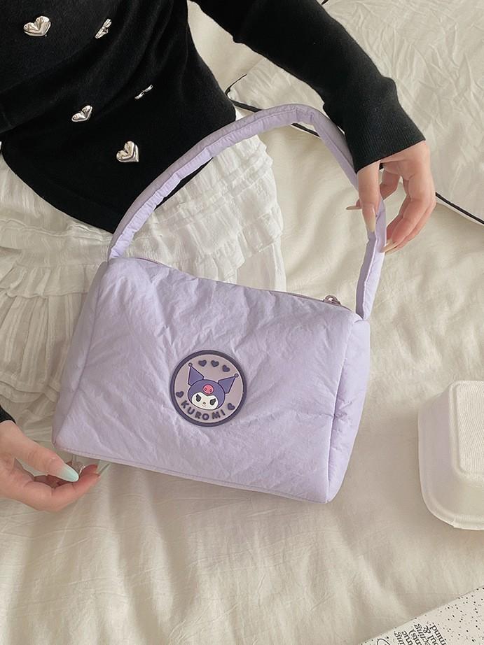 Officially authorized Sanlio cosmetic bag, Japanese and Korean fresh down fabric with cotton, hand-held small bag for girls, Kuromi pic 2