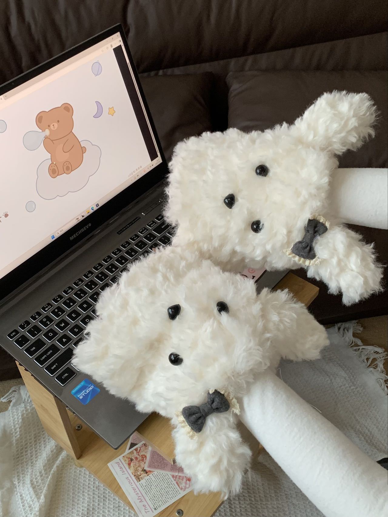 新卡通毛茸茸可爱斜耳狗毛绒手套时尚护手女加厚保暖百搭时尚袖套详情17