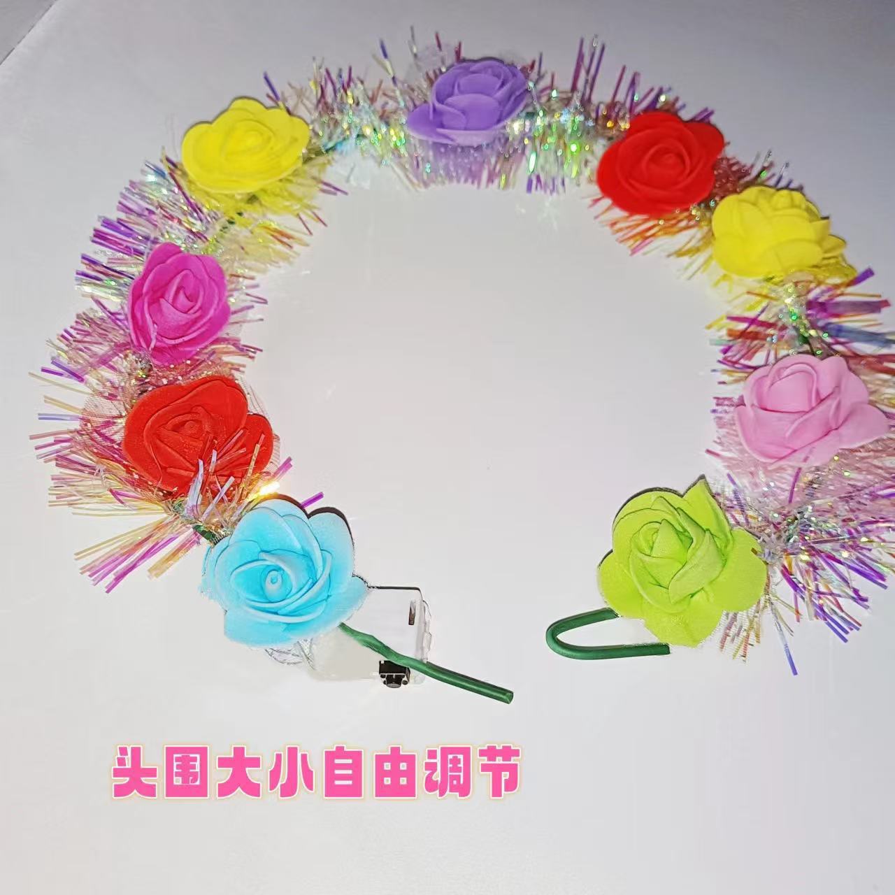 新款发光花环LED灯金丝泡沫大花环闪光头饰夜市景区地摊玩具批发详情4