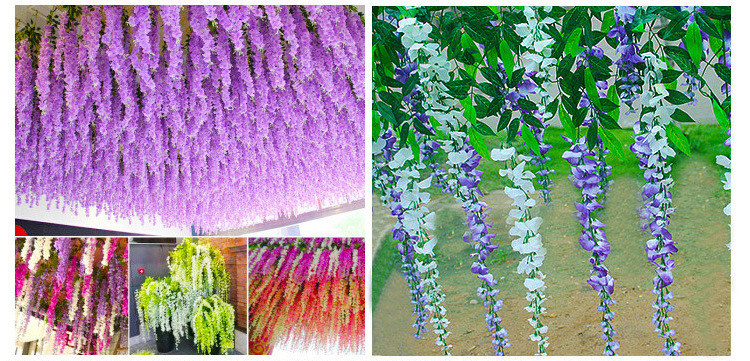 仿真垂吊紫藤花网红婚庆长廊吊顶装饰加密豆花花串假花藤条树枝详情48