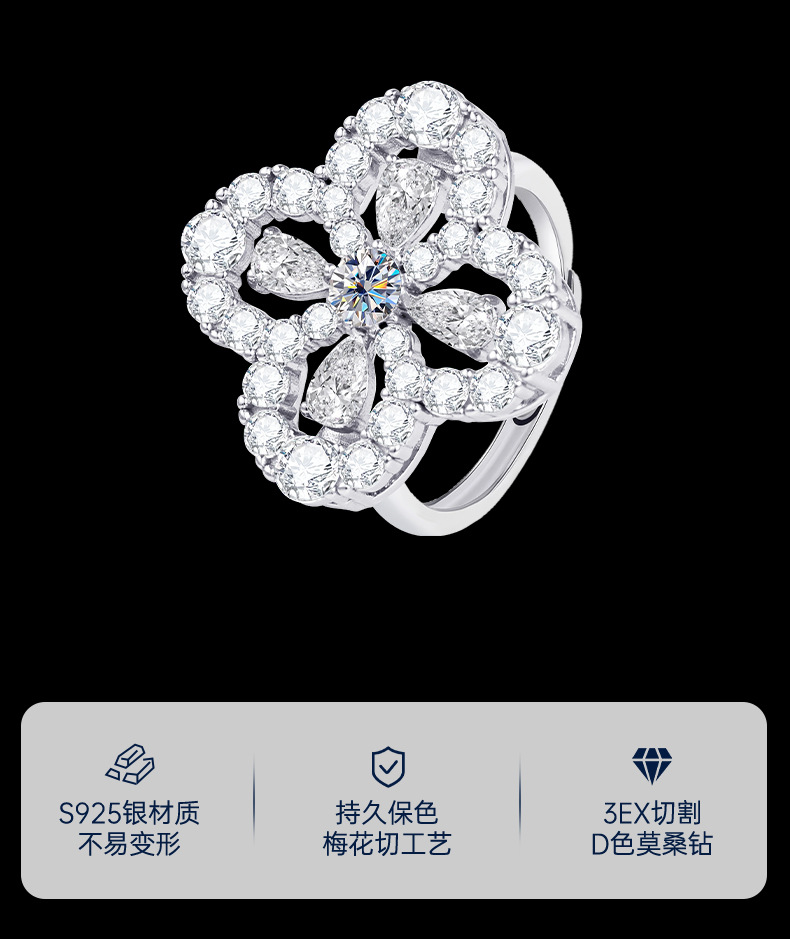 Zhuoheng Selection 2026 Classic Super Sparkling Four-leaf Clover Micro-inlay Mosan High-end One-piece Mosquito Coil, Versatile Four-leaf Clover Cross-border Ring from Europe and America pic 1
