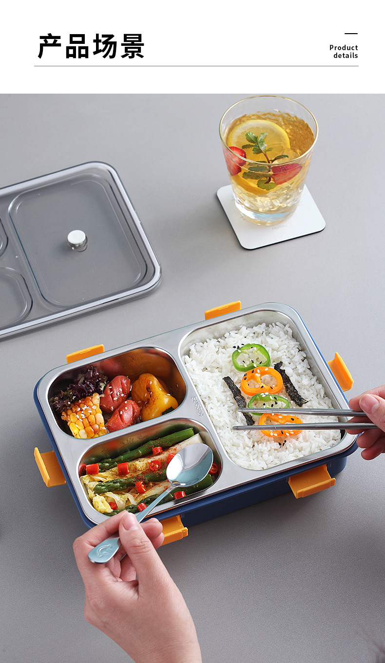 304 stainless steel lunch box, compartment-sealed, student lunch box, cafeteria, children, office workers, dormitory bento box, gift pic 16