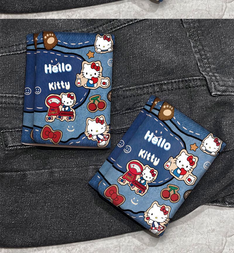 牛仔凯蒂猫三折钱包新款情侣零钱包多功能卡包一体多卡位可爱收纳详情7