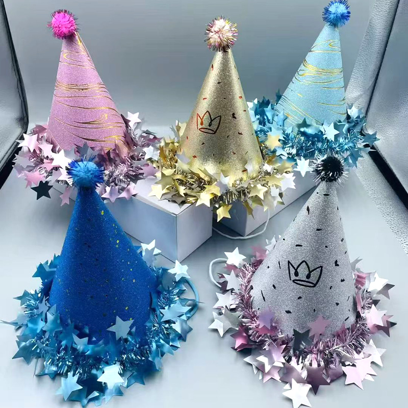 小清新绒球生日帽 ins网红风星星字母生日帽子生日蛋糕配件生日帽详情17