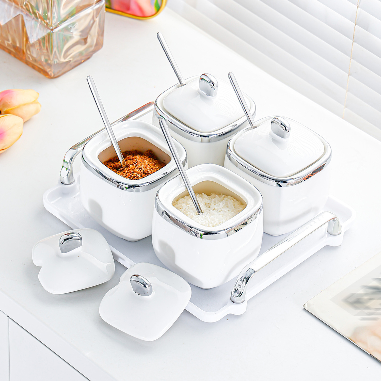 Light luxury kitchen ceramic seasoning jar set, high-end household salt jar and seasoning bottle ceramic packaging container pic 8