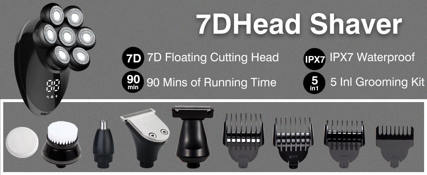 跨境新款电动剃须刀数显七刀头光头理发器充电式多合一刮胡刀批发详情7