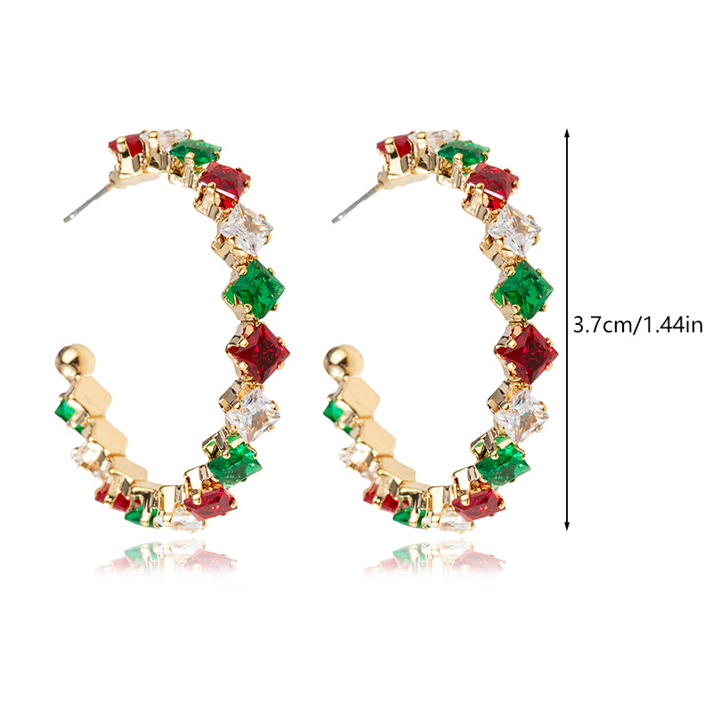 New cross-border colored square zircon round earrings for women, creative, fashionable, individual and shiny ear rings, are selling well on AliExpress pic 4