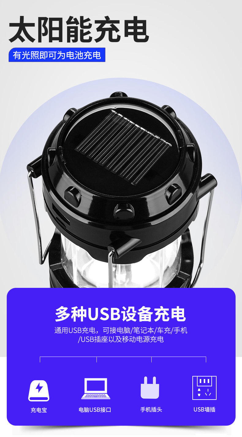 【 Same-day stock direct Delivery 】 Solar camping lamps, outdoor horse lanterns, charging lamps, multi-functional camping night market stalls pic 13