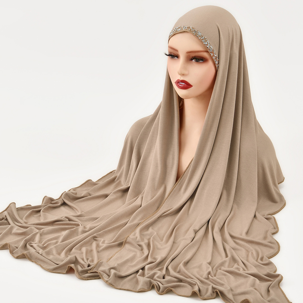 A new best-selling solid-color embossed diamond and lustrous cotton headscarf for foreign trade, a soft, fashionable and trendy headscarf for women with ethnic style pic 5