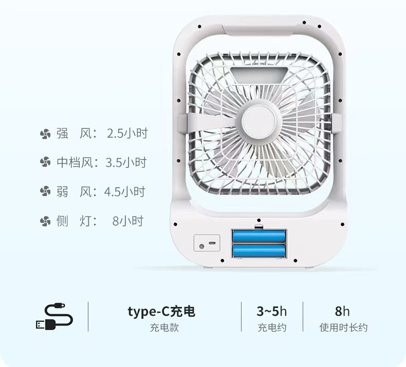 New cross-border electric fan, desktop small fan, office table fan, USB charging model, student bedroom with night light pic 7