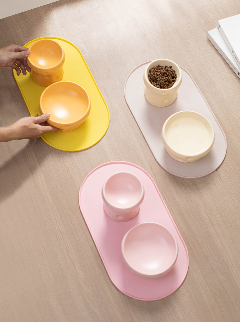 Cheese cat bowl, ceramic cat food bowl, high-legged food bowl, water bowl, flat-mouthed to protect the cervical vertebrae from being knocked over, large-mouthed puppy bowl pic 11