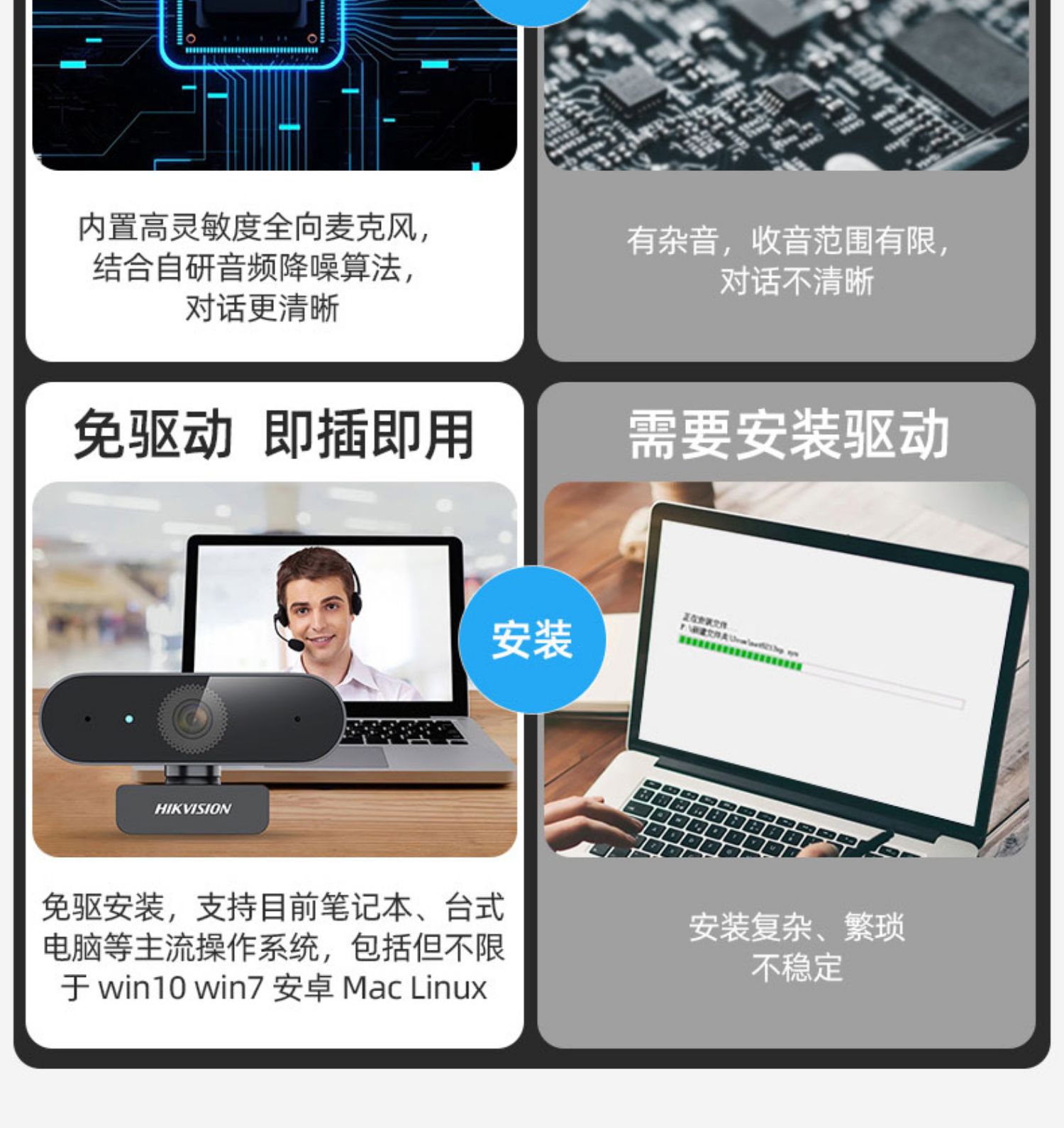 Hikvision usb external camera with microphone, desktop laptop, live streaming online courses, postgraduate entrance examination re-examination pic 6