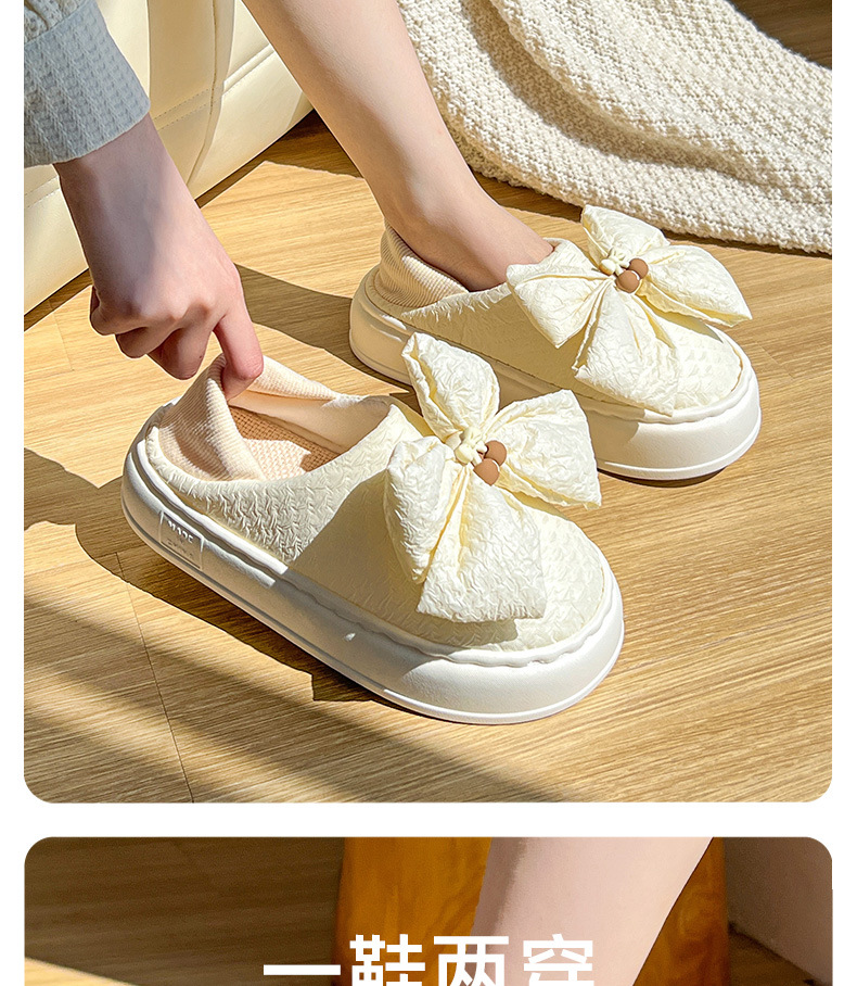蝴蝶结月子鞋夏季薄款软底孕妇产后透气厚底包跟棉拖鞋女厂家代发详情5