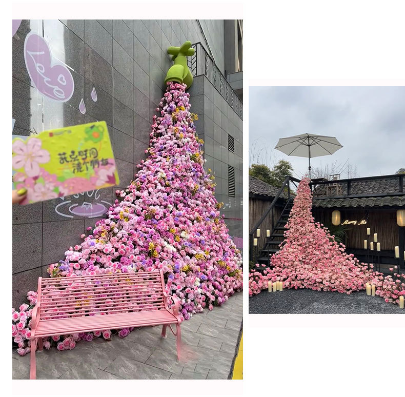 定制婚庆玫瑰瀑布仿真花假花瀑布墙网红玫瑰花背景墙情人节花详情20