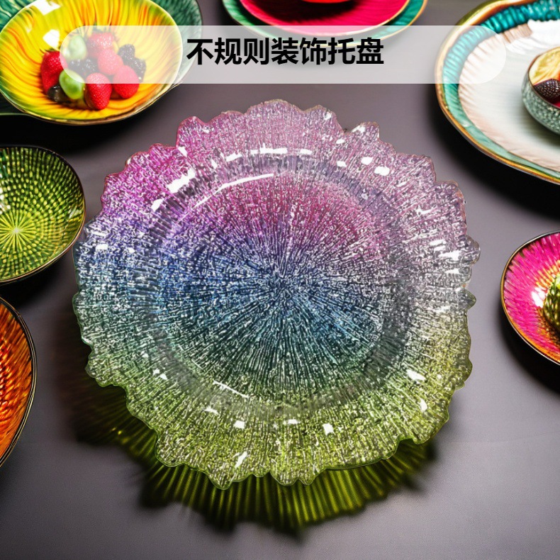 星辰工厂批发外贸美式雪花盘不规则彩色婚礼活动装饰托盘水果盘琉璃小摆件详情1