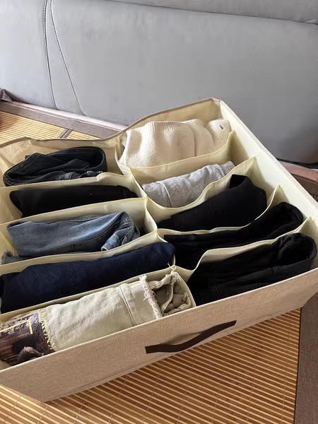 Double-row pants storage box, home clothes organizing box, wardrobe compartments for clothes storage, drawer layering magic tool pic 10