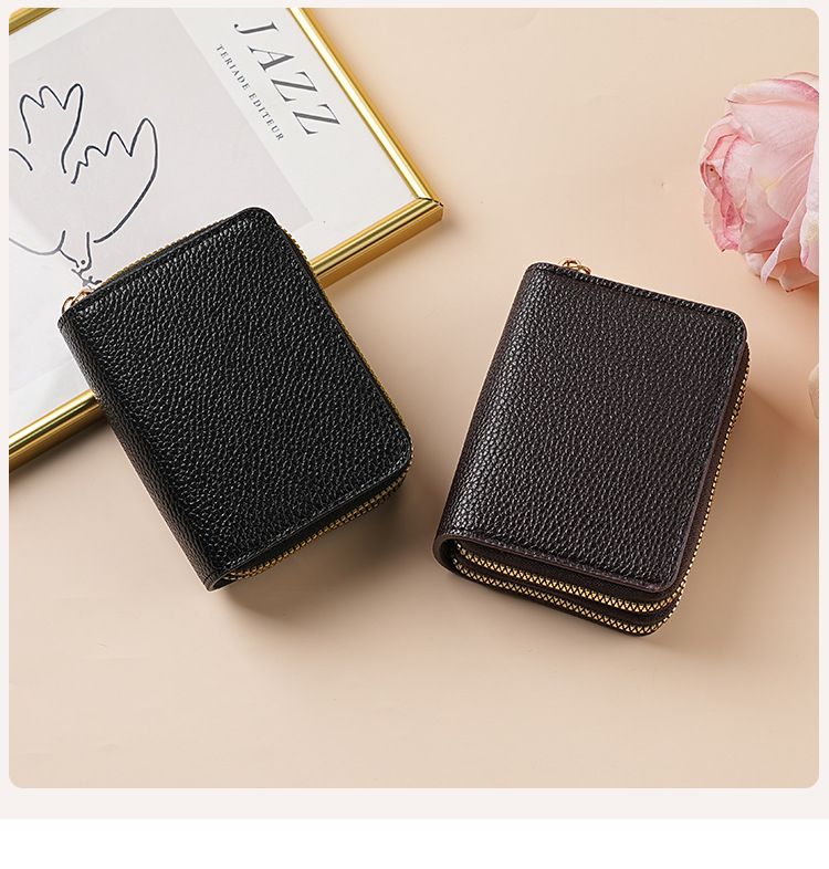 时尚经典荔枝纹零钱包短款风琴包双拉链收纳多卡位卡包手拿包钱夹详情14