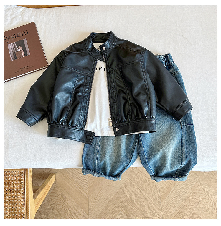 风之谷2024秋季新款童装儿童复古百搭立领夹克男女童帅气皮衣外套详情15