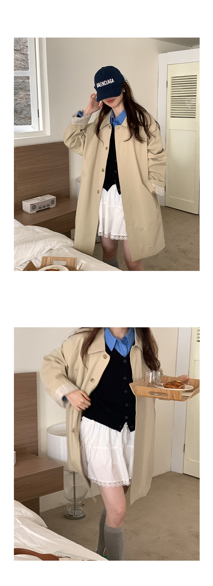 风衣外套女高级感2025春季新款韩版宽松休闲翻领卷边条纹长款大衣详情39