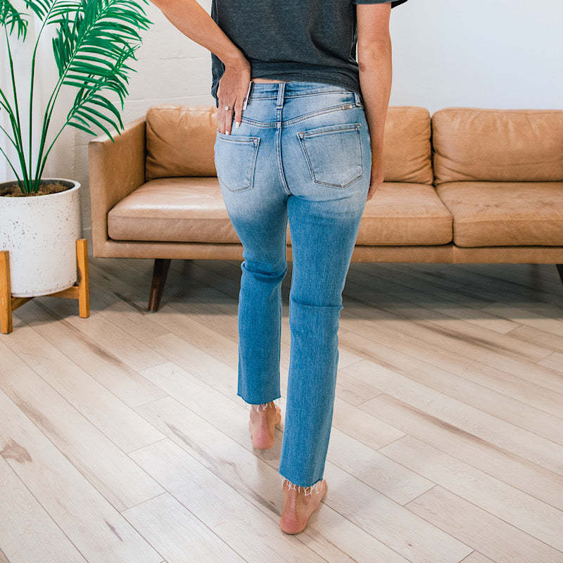New summer style, simple and elegant washed mid-waisted straight-leg jeans for Amazon Europe and America 2023 cross-border pic 6