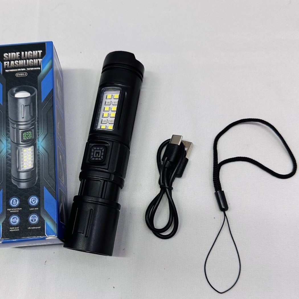 TY-9307迷你LED手电筒强光镭射炮带侧灯变焦充电应急长续航日用照明手握式电筒详情13