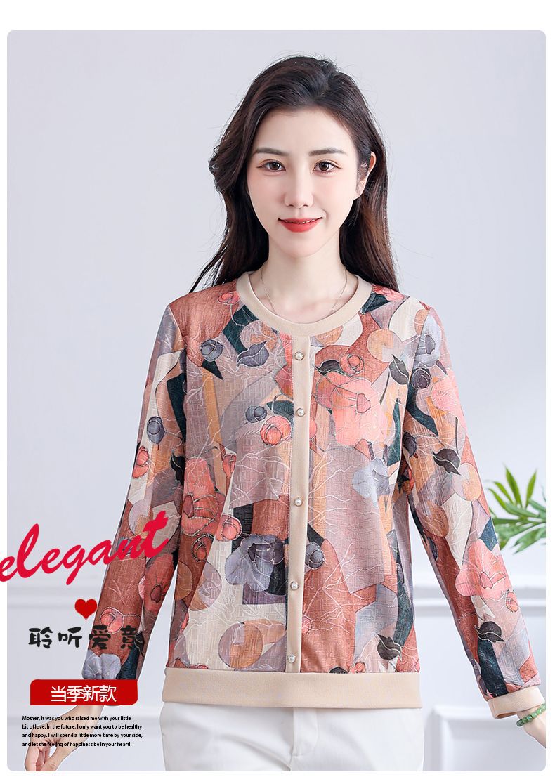 中老年女士秋装t恤长袖小衫2024新款妈妈春秋洋气打底翻领上衣服详情1