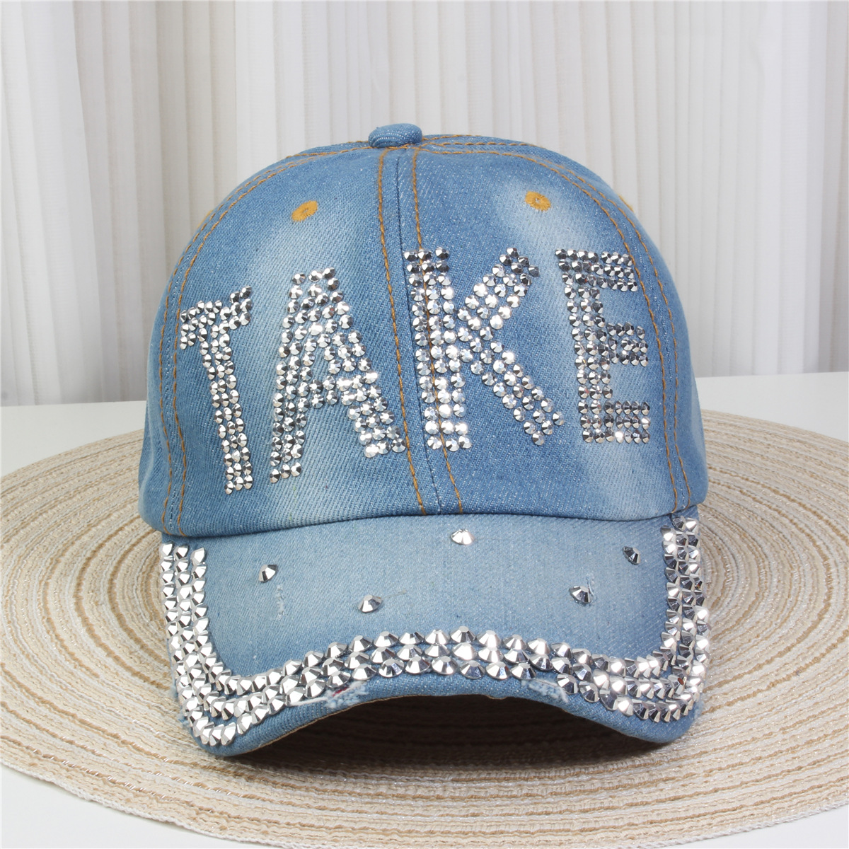 2024新款女士水钻镶钻牛仔布时尚洋气鸭舌帽休闲显脸小成人棒球帽详情15