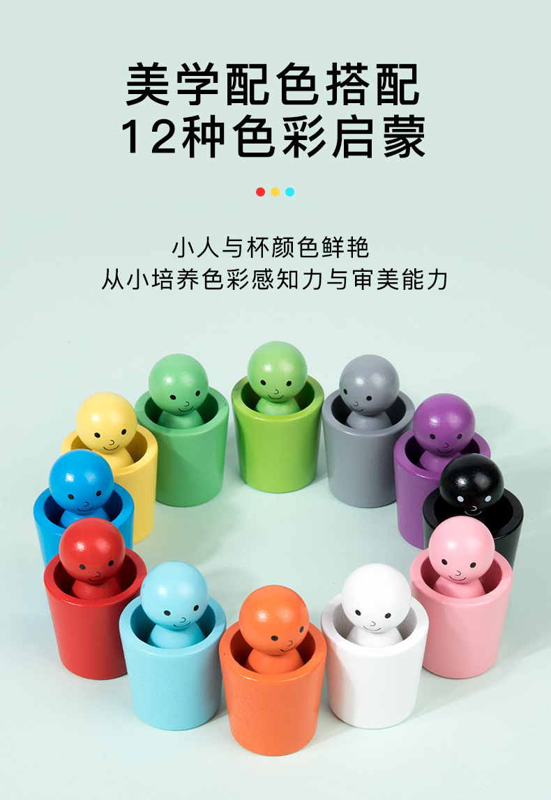 儿童益智早教玩具颜色认识分类杯玩具三圆形阶梯积木木制儿童早教详情3
