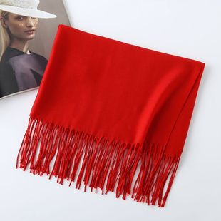 Seis color sólido imitación cachemira bufanda transfronteriza mujer de un color cálido cuello chal regalo gran bufanda roja para el cabello al por mayor pic 17