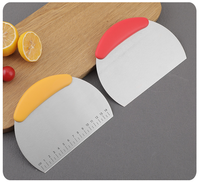 Factory wholesale household stainless steel semi-circular baking cutting knife with scale, cream cake flour scraper pic 14