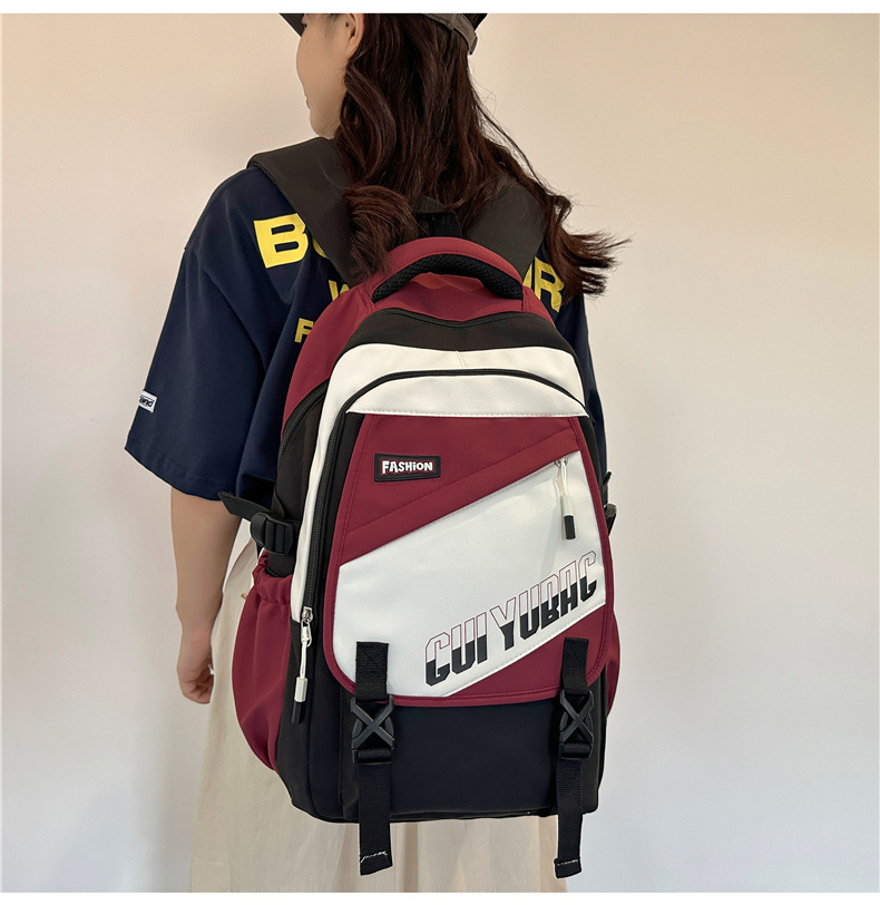 批发跨境双肩包韩版百搭书包撞色大学生高中大容量短途旅行背包详情39