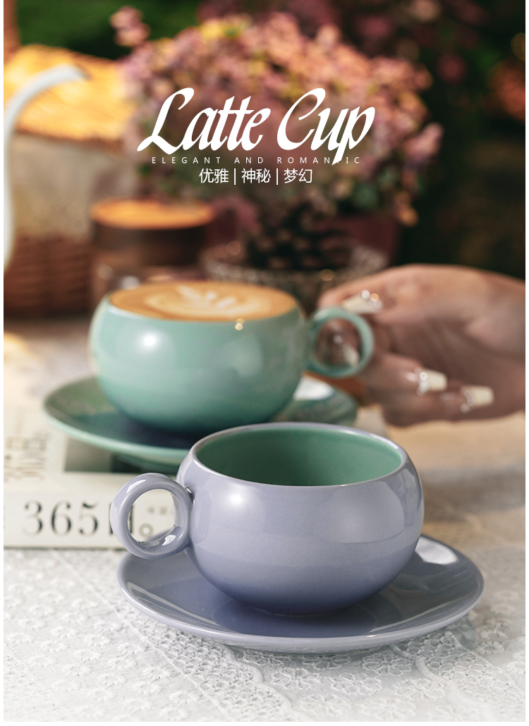 1F31 Egg cup Coffee Cup, ceramic color glaze color-blocking ins style macaron color-blocking latte latte latte cup pic 28