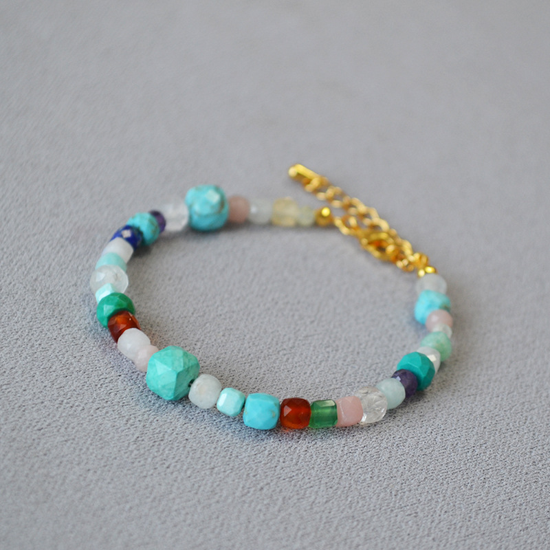 法式小众设计文艺复古时尚简约彩色真石串珠叠带个性气质细手链女详情9