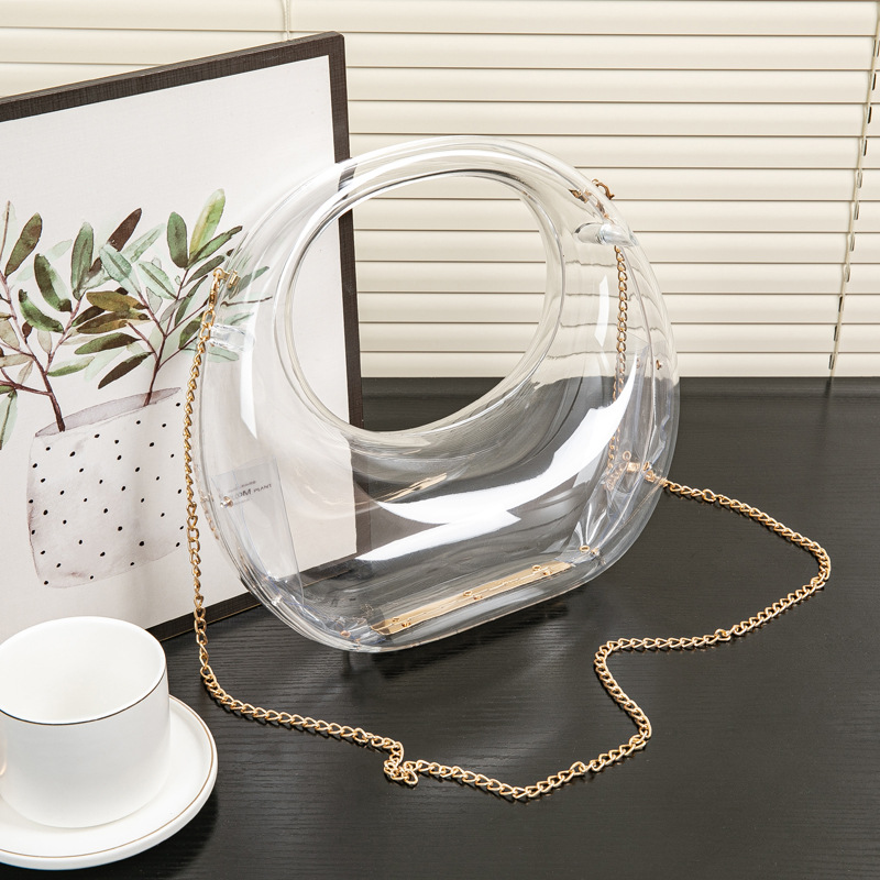 2024春夏欧美爆款跨境弯月包金银晚宴包手提包化妆亚克力包详情11