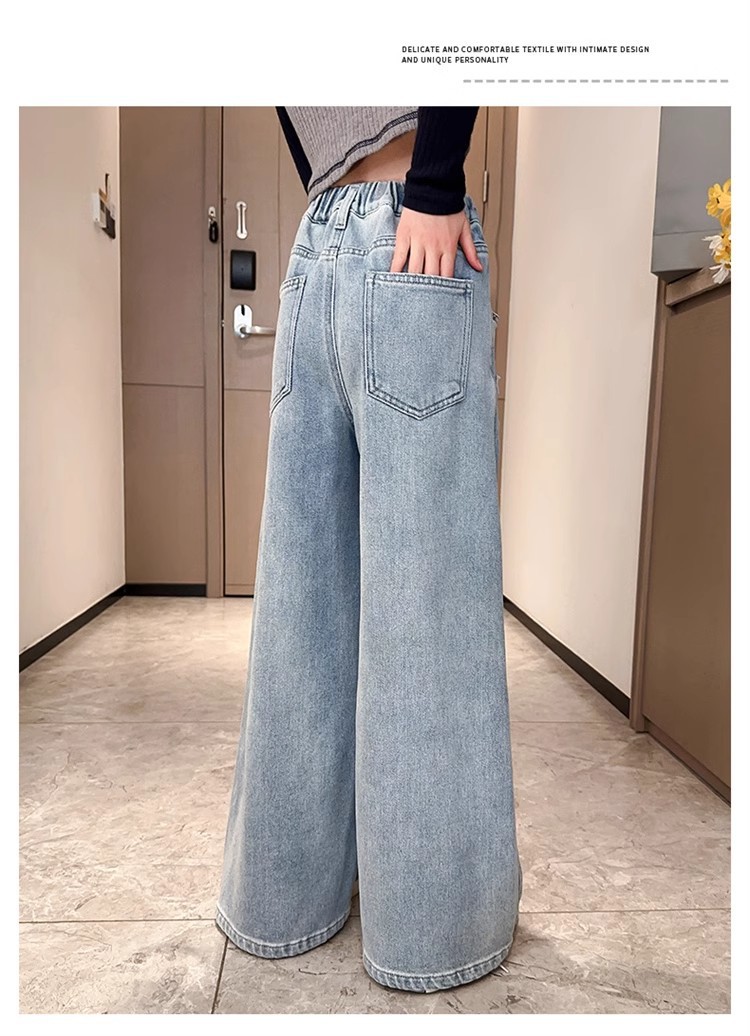 女童爱心贴布阔腿裤牛仔裤2025春秋款女大童直筒裤炸街潮韩版潮流详情17