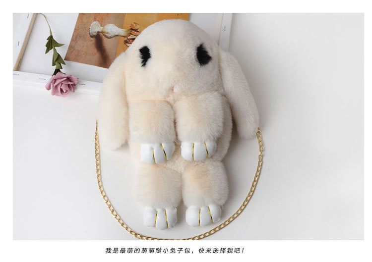 A plush chain rabbit bag for women, a single-shoulder crossbody bag imitating rex rabbit fur, a plush single-shoulder bag pic 29