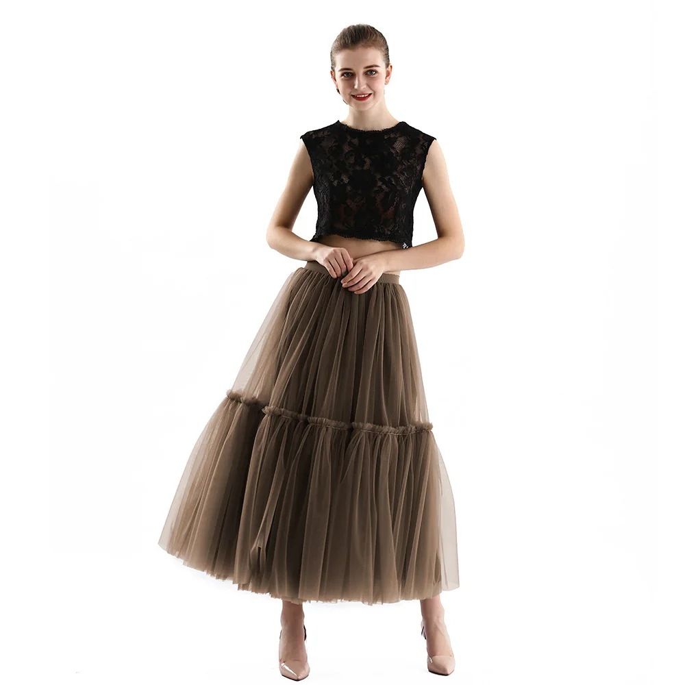 Long high-waisted ladylike dress for women in Spring, summer and autumn 2024, cake dress with pleated midskirt and large hem pic 11