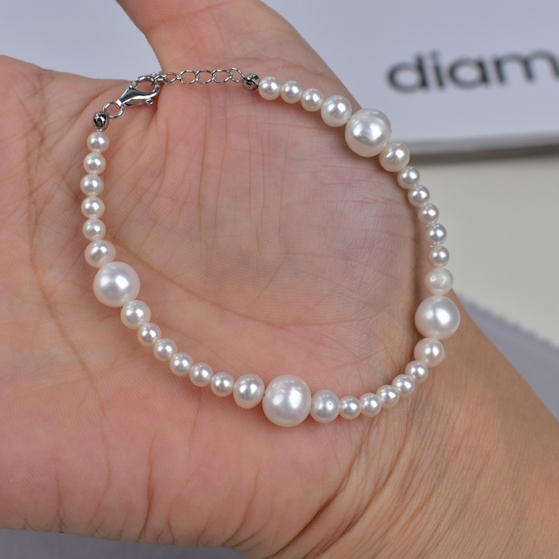 Natural freshwater pearl bracelet, bright white nearly round pearl bracelet, versatile for daily use. Original design, simple pearl bracelet pic 9