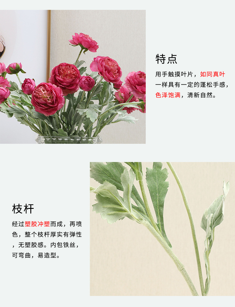 LAN Kwai Fong high-end ins Nordic style flocking 3-head Thousand-posture lotus artificial flower home living room decoration artificial flower wholesale pic 9