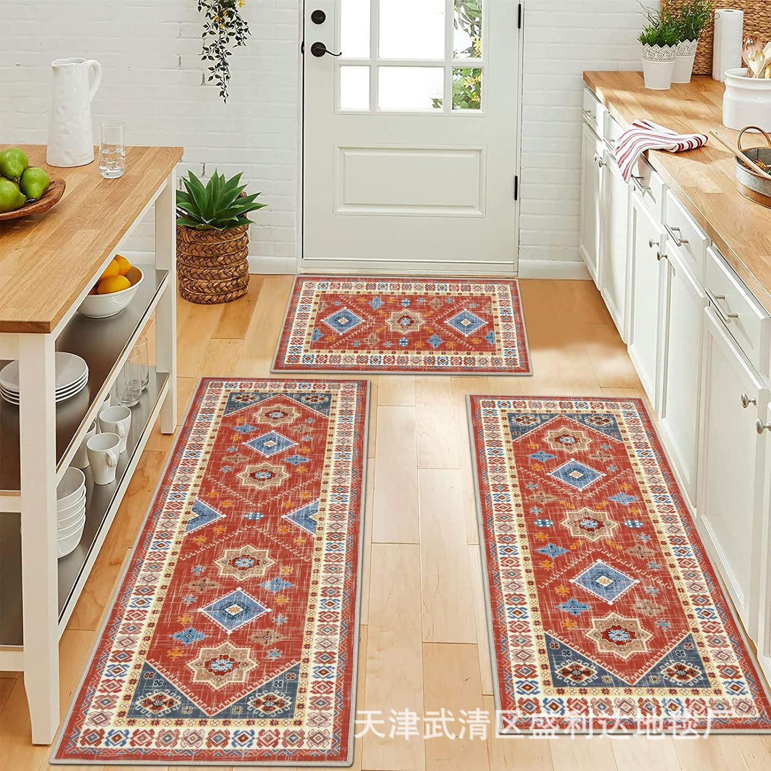 American retro Persian kitchen mat, oil-absorbing and anti-slip combination long strip floor mat, household entrance floor mat in stock pic 5