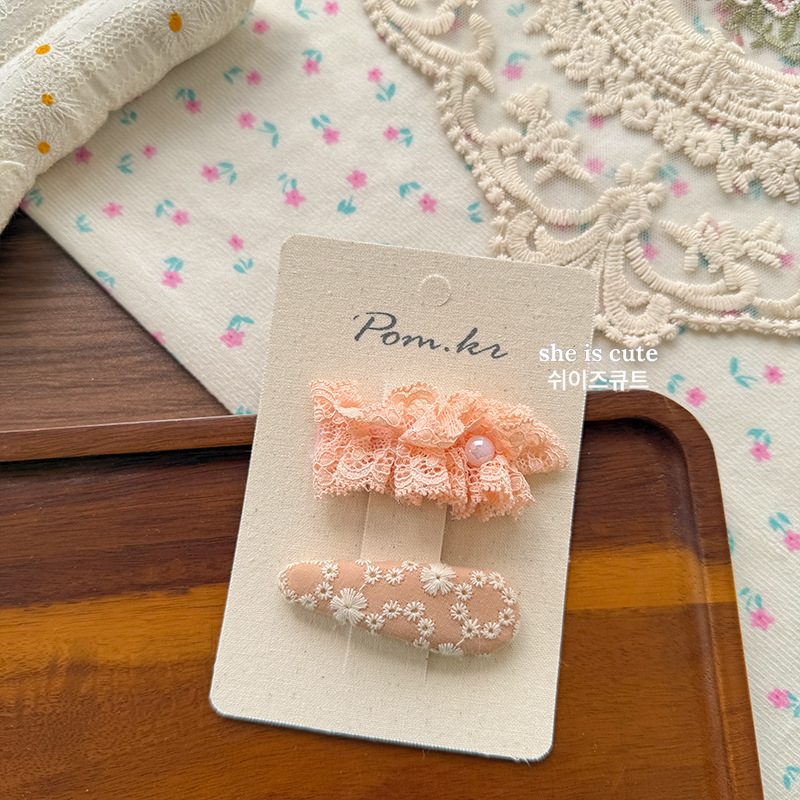 新款韩版布艺蝴蝶结发夹橘色鸡蛋花格纹少女百搭甜美侧边夹刘海夹详情8