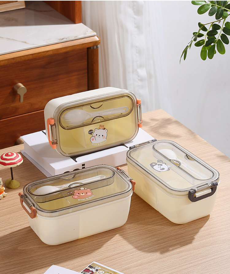 INS influencers bear split compartible caja de almuerzo de plástico microondas calentable lunch box para niños y adultos office bento box pic 35