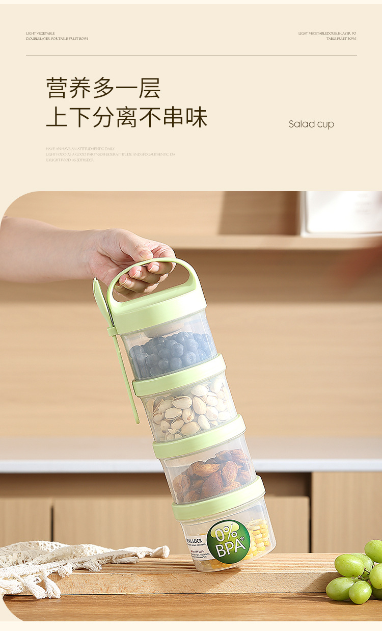 Creative double-layer circular sealed food storage box, breakfast fruit takeout microwave plastic lunch box with tableware storage box pic 8