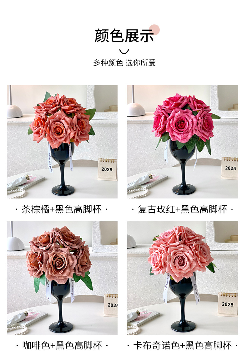 仿真玫瑰花高端轻奢餐桌插花装饰摆件花假花花束摆设花艺跨境代发详情5