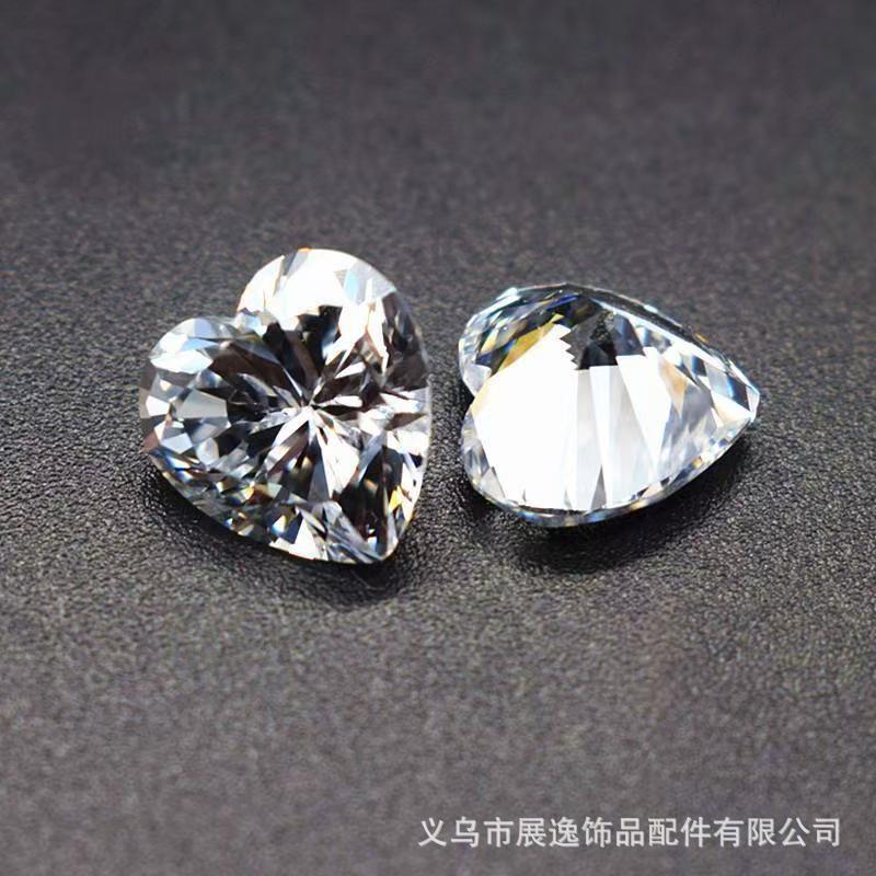 白色心形锆石桃心形裸石尖底戒面 透明人造宝石裸钻配石首饰品diy详情4