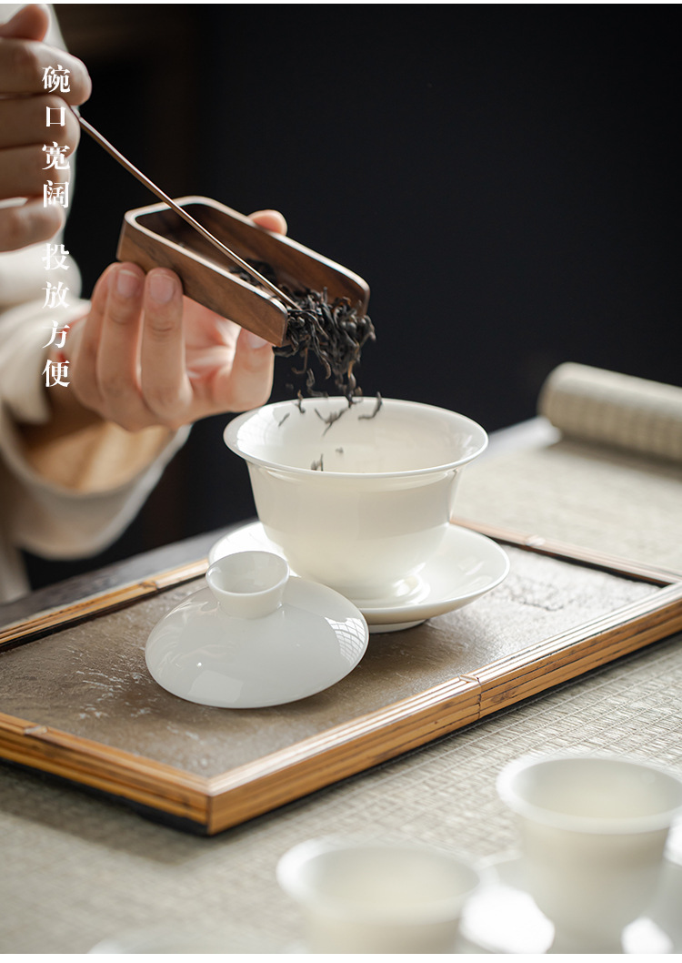 Wholesale of Dehua sheep fat Jade White porcelain Gongfu tea sets, with company logo printing, opening gift set and gift box pic 4