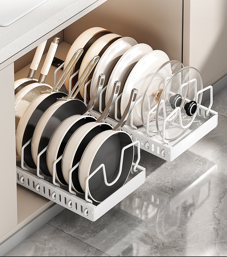 Multi-functional adjustable kitchen cookware storage rack, kitchen countertop dish rack, household pot lid storage rack, wholesale daily necessities, kitchen organizing supplies pic 1