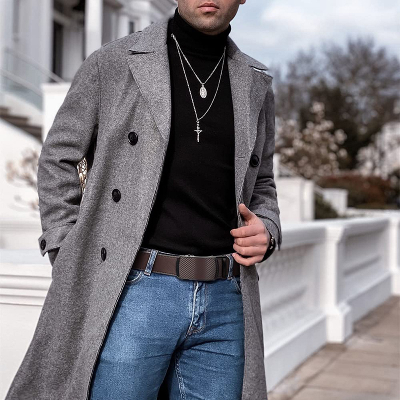 新款男士锌合金自动扣休闲商务腰带跨境热销二层牛皮皮带temu代发详情3