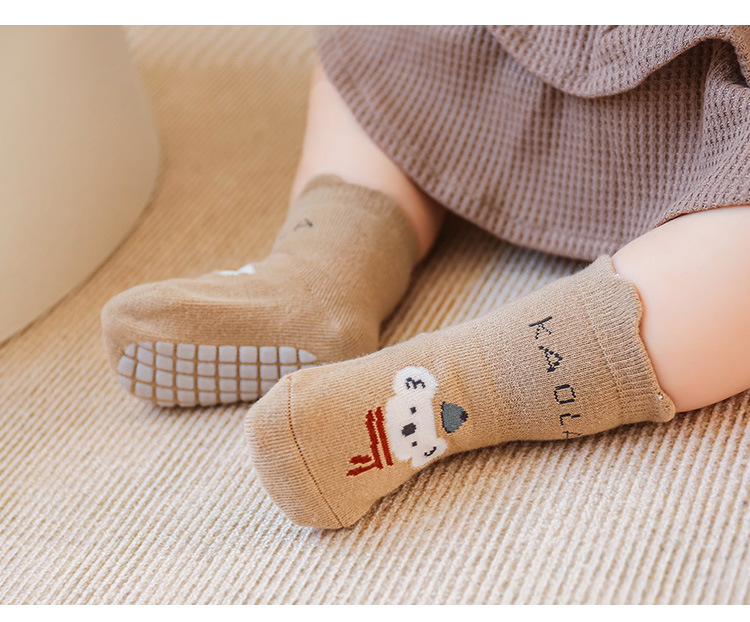 秋冬季无骨宝宝袜子棉婴幼儿童防滑底地板袜卡通中筒耳朵大版点胶详情13